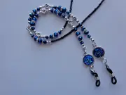 DRUZY MIDNIGHT BLUE CRYSTALS EYEGLASSES HOLDER CHAIN NECKLACE LOBSTER CLASPS