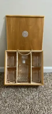 Dave & Busters Whiskey Bottle And Glasses With Wooden Carrying Case