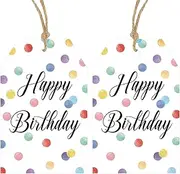 Anwyll Birthday Gift Tags - 50Pcs Happy Birthday Tags with String Birthdays Hanging Paper Gift Tags for Presents Colorful Dot Birthday Gift Bag Tag for 1st Birthdays Party Favor Decoration Baby Shower
