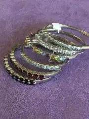 Multi Gemstone Bangle Bracelets Sky Blue Topaz, Spinel and White Zircon