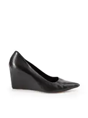 Black Leather Pointed Toe Wedges