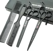7.0 Inches Hair Cutting Scissors Set with Combs Lether Scissors Case,Hair cutting shears Hair Thinning shears For Personal and Professional (Black)