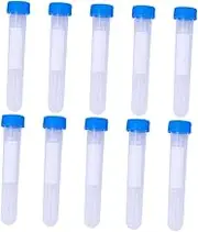 KALLORY 10 Pcs Transparent Plastic Needle Organizer Storage Bottles for Beads Craft Supplies and DIY Projects Clear Containers with Blue Lid