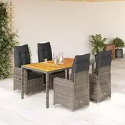 5 Piece Garden Bistro Set with Cushions Grey Poly Rattan, Furniture Sets, Patio Furniture