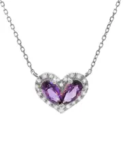 Silver 0.45 ct. tw. Diamond & Amethyst Heart Necklace
