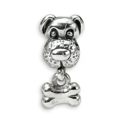 Dog & Bone Kids Bead .925 Sterling Silver Antique Finish Reflection Beads