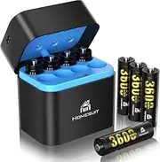 Homesuit AA Batteries Rechargeable with Charger, 1.5V Rechargeable Batteries AA 3600mWh, 2000+ Cycles Long Lasting Double A Lithium-ion Battery 8 Pack