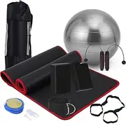 Yoga Mat Set for Beginners Yoga Mat with Carrying Strap Yoga Blocks 2 Pack with Yoga Strap Yoga Ball,Ropeless Jump Rope,Yoga Kits and Sets for Beginners,Yoga Starter Kit for Women Men (Black)