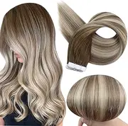 Fshine Tape on Hair Blonde Pu Tape Hair 12 Inch Tape in Hair Double Sided Seamless Skin Weft Glue on Real Hair for Women Glue in Hair Color 3/8/22 Balayage Ombre Color 30 Gram