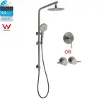 KYLINS Gun Metal Round Shower Set 8" Rain Head Handheld Sliding Rail Mixer Taps