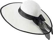 [Fulercni] Women Wide Brim Straw Hat Summer Beach Sun Foldable Floppy Roll up Cap Hat UPF50+