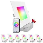 Luxrite 6 Inch Square Smart LED Recessed Light RGBW Color Changing WiFi 6-Pack