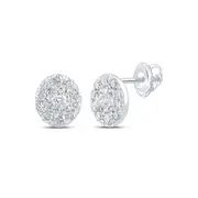 14k White Gold Round Diamond Oval Earrings 1/3 Cttw