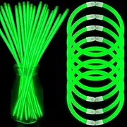 NUDALA Glow Sticks Bracelet Bulk Wholesale Glow in The Dark Party Supplies 100 8” Glow Stick Necklaces with 100 Connectors Bright Color Light Up Toys for Halloween Birthday Carnival (Green *100)