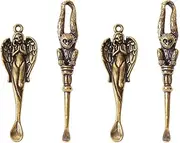 [SHIDXIB] 4Pcs Vintage Mini Brass Spoon Shovel Medicine Spoon Wax Tool Ear Cleaning Tool Charm Dangles KeyChain Necklace Accessories Pendant, Small, Metal, metal