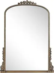 [Wemily] Vintage Baroque Arched Mirror - Traditional Ornate Antique Brass Wood Frame - 24"X32" - Perfect for Entryway, Fireplace, Living Room, Hallway, Bathroom