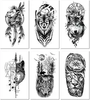 6 Sheets Small Full Arm Lion Wolf Bear Animal Waterproof Temporary Tattoo Stickers