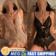 AU Women Sexy Lace Erotic Bodysuit Hollow Out Halter Lingerie Backless Sleepwear