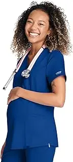 Cherokee Maternity Scrub Top Mock Wrap with 2 Pockets, Breathable and 2-Way Stretch Fabric - WW688, Galaxy Blue, Medium