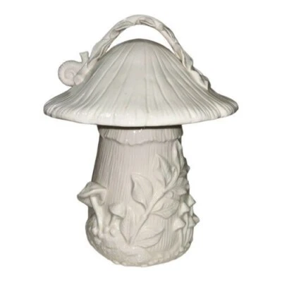 NIB White Ceramic Anthropologie Biotroph Mushroom Cookie Jar Very Rare