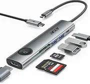 [acer] USB C Hub 7 in 1 with 4K@60Hz Display, Multiport Adapter 2 USB A 3.1 and Type-C 3.1 5Gbps Data Port, 100W PD, SD Card & Micro SD Card Reader for MacBook, iPad, iPhone 16/15 Pro Max (Gray)