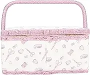 Sewing Basket, Double-Layer Pink Thread Needle Sewing Organizer Vintage Portable Household for Spindles for Needles