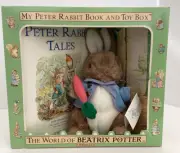 1989 Beatrix Potter My Peter Rabbit Book and Toy Box Stuffed Animal F Warne & Co