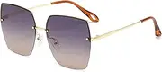 HMKING Half-Rim Metal Square Frame Polarized Sunglasses for Mens Womens Retro Mirrored Lens Sun glasses for Driving Fishing, Gradient-tea