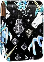 Makeup Organizer,Makeup Lipstick Case for Outside Mini Bag Travel Cosmetic Pouch,Unicorn Blue Background