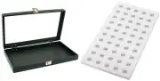 Glass Lid Jewelry Display Case 14 3/4" w/ White 50 Slot Earring Tray Insert