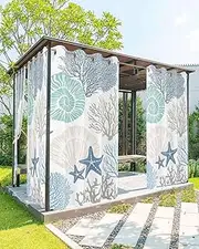 Ocean Starfish Coral Shell Abstract Blue Outdoor Curtains for Patio Waterproof Grommet Indoor/Outdoor Drapes Sun Shades Light Filtering Privacy Outside Curtains for Porch,Gazebo,Pergola, 54x84 Inch