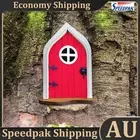 Wooden Miniature Fairy Dwarf Window Door Tree Yard Gnome Sculpture (D) AU
