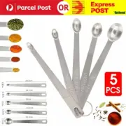5pc Stainless Steel Mini Measuring Seasoning Dry and Liquid Ingredients Spoon AU