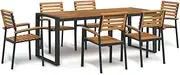 7 Piece Garden Dining Set for Outdoors with Solid Acacia Wood, Metal Legs, Sturdy Table, Chairs for Patio, Porch and Outdoors Furniture Set