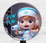 Pew Pew Nurse Badge Holder, Crazy Shift Badge Reel, EMT Retractable 6588