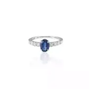 925 Sterling Silver Natural Sapphire and Moissanite Solitaire Engagement Ring