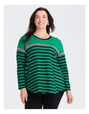 [Taking Shape] Bamboo Ponte Button Stripe Top in Multi