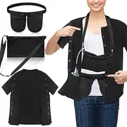 [Didaey] 3 Pcs Mastectomy Recovery Shirt Set with Surgical Recovery Shirt Mastectomy Drainage Drain Pouch Post Surgery Recovery Support Patient Care Kit for Post Operative Drain Holder Mastectomy for Women, Mainly Black, One Size
