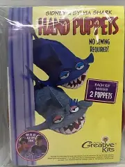 Vintage Creative Kits-Sydney & Sylvia Shark Hand Puppets-Has Been Cut-No Sewing