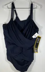 Miraclesuit Navy Madero Slimming Mesh One Piece Swimsuit NWT Size 24