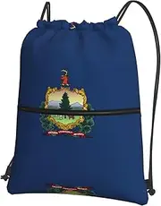 EdWal Vermont State Flag Print Drawstring Backpack Gym Bags Sports Bags With Zipper Pocket For Travel Swimming Beach, Black, One Size