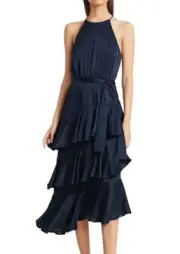 NWT ZIMMERMANN Size 1 / AU 10 / US 6 Navy Silk Picnic Tiered Ruffled Dress