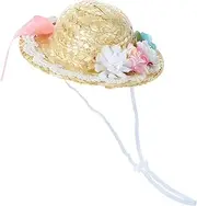 FONDOTIN Adorable Woven Pet Hat for Dogs Cats Summer Sun Blocking Costume Accessory Lightweight Floral Design for Parties Photoshoots Festivals Daily Wear