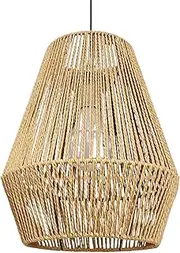 WeiLaiKeQi Weave Rope Rattan Pendant Light Shade Lampshade DIY Light Fixture Accessories Rustic for Living Room Retro Chandelier Cover, Khaki