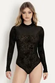 BlackMilk Corpse Bride Burned Velvet Spider Threads Web Bodysuit NWT Halloween