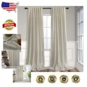 Wide Light Filtering Linen Curtains 80" L, 2 Panels for Modern Farmhouse Style