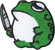 Octory Fat Frog with Knife Iron On Patches for Clothing Saw On/Iron On Embroidered Patch Applique for Jeans, Hats, Bags
