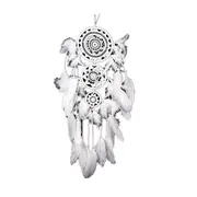 White Lace Flower Dreamcatcher Wind Chimes Indian Style Feather Pendant Dream Catcher Creative Car Hanging Decoration with Feather Core Bead Dream Catcher for Wall Car Decoration Dream Catcher Decor