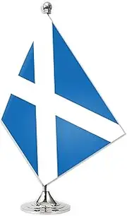 Scotland Desk Small Flag Set,5×8 Inch Mini Scots Desktop Banner,12" Metal Solid Pole Decor,Tiny Digital Printed Polyester Banner With Silvery Base