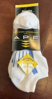 PowerSox APF Men's Cushion Low-Cut Socks White With Blue Striping On Bottom NEW